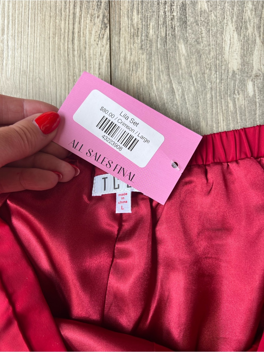 TCEC Red Lace Trim Satin Shorts - Picture 7 of 10